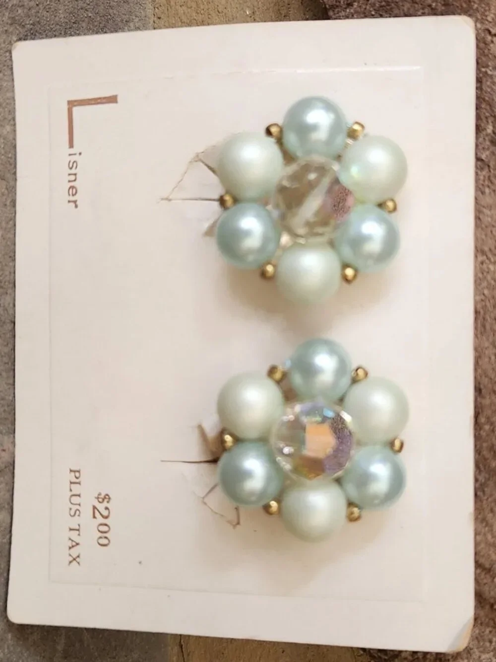 Vtg 1950-60s Lisner Faux Pearl Cluster Aurora Borealis Crystal Clip On Earrings - Picture 3 of 14